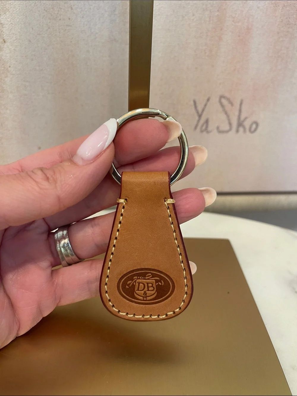 NWOT Dooney & Bourke Brown Leather Key Ring with DB Logo